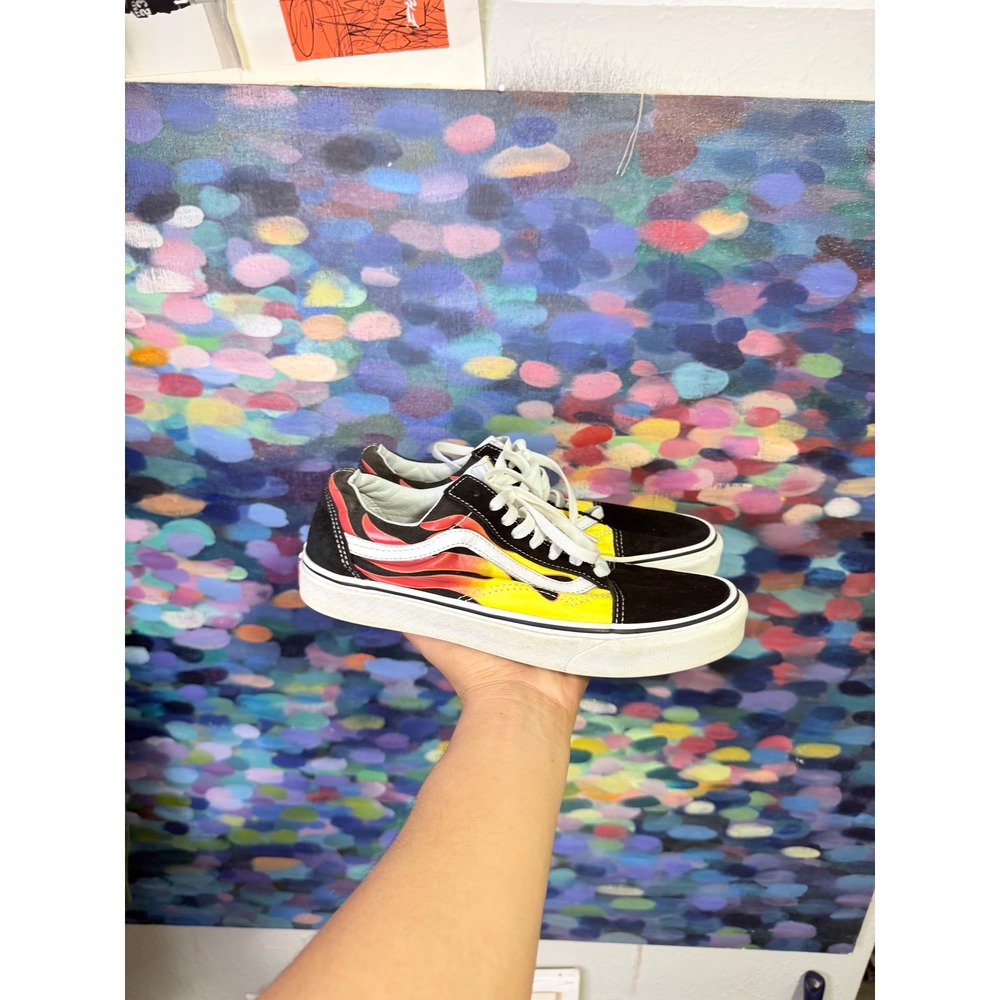 Vans Old Skool Flame Black Red Yellow Low Top Skate Shoes Mens 7.5 Womens 9